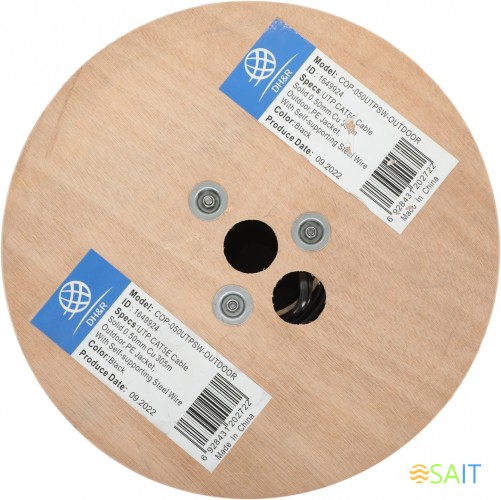 Кабель сетевой Ningbo UTP 4 пары cat.5E solid 0.5мм Cu molded 305м черный outdoor стальной трос