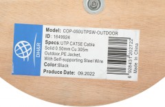 Кабель сетевой Ningbo UTP 4 пары cat.5E solid 0.5мм Cu molded 305м черный outdoor стальной трос