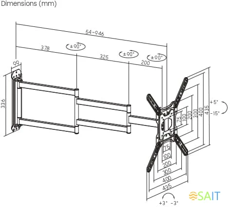 Кронштейн для телевизора Ultramounts UM959 черный 23"-65" макс.35кг настенный поворот и наклон