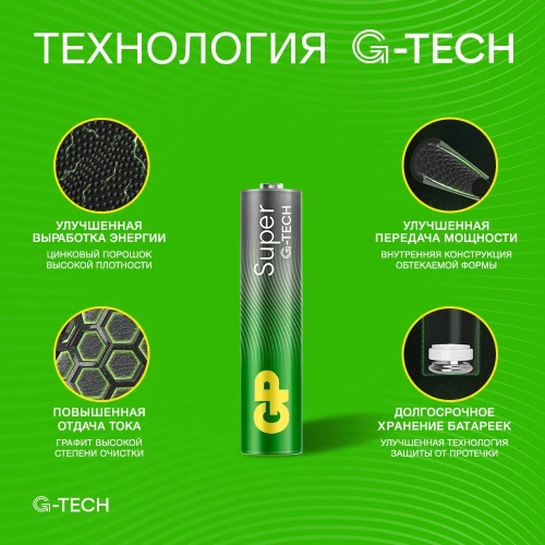 Батарея GP Super Alkaline G-Tech 24А AAA NiMH 1000mAh (8шт)
