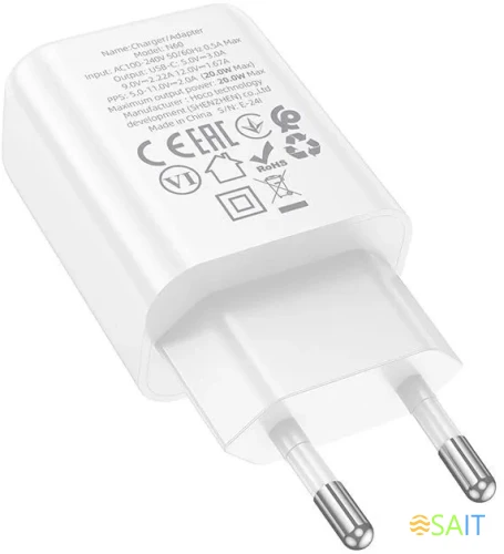 Сетевое зар./устр. Hoco N60 Gentle 20W 3A (PD) белый (44228)