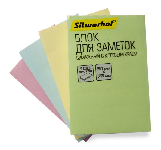 Блок самоклеящийся бумажный Silwerhof 682155-06 51x76мм 100лист. 75г/м2 пастель зеленый