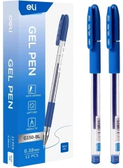 Ручка гелев. Deli EG150-BL прозрачный d=0.38мм син. черн. игловидный пиш. наконечник резин. манжета