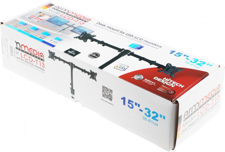 Кронштейн для мониторов Arm Media LCD-T13 черный 15"-32" макс.8кг настольный поворот и наклон верт.перемещ.