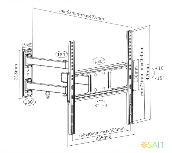 Кронштейн для телевизора Ultramounts UM872 черный 32"-55" макс.35кг настенный поворотно-выдвижной и наклонный