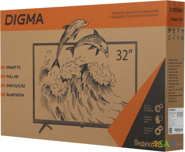 Телевизор LED Digma 32" DM-LED32SBB35 Яндекс.ТВ Slim Design черный/черный FULL HD 60Hz DVB-T DVB-T2 DVB-C DVB-S DVB-S2 USB WiFi Smart TV