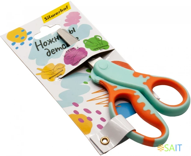 Ножницы Silwerhof детские 130мм ручки пластиковые асим. нержавеющая сталь бирюзовый/оранжевый