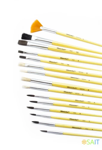 Набор кистей Silwerhof Color (наб.15шт) пон.кр.№1,2,3,4,5/плос.№1/2, 1/4, 4/кр.№3,5/плоск.№1/2, 4, 8/синт.веер.№4