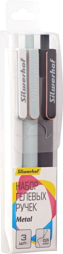 Набор ручек гелев. автоматическая Silwerhof NG Metal d=0.5мм син. черн. блистер ев. (3шт) сменный стержень