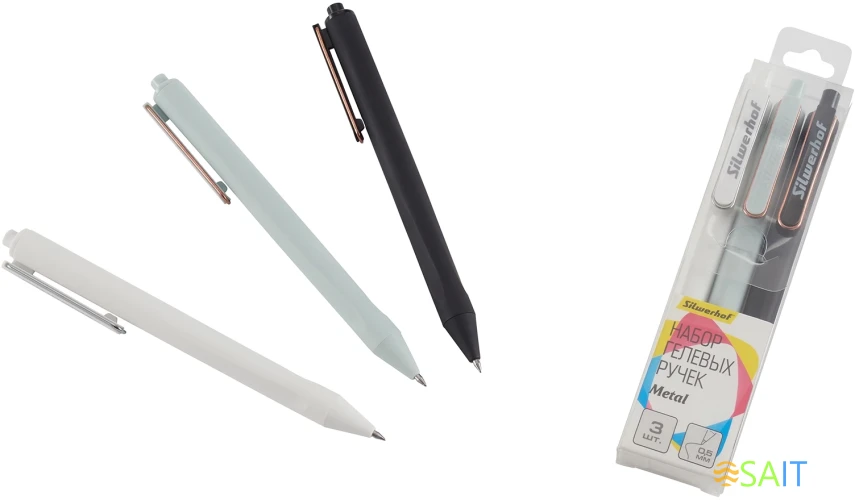 Набор ручек гелев. автоматическая Silwerhof NG Metal d=0.5мм син. черн. блистер ев. (3шт) сменный стержень