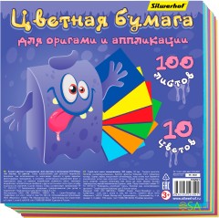 Бумага цветная Silwerhof для оригами и аппликации ассорти тонир. 100л. 10цв. Монстрики 80г/м2 210х210мм