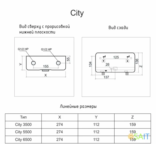Водонагреватель Thermex City 5500 5.5кВт электрический настенный/белый