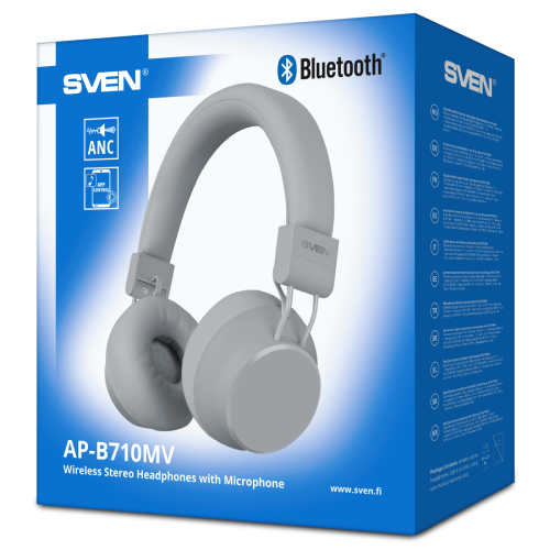 Беспроводные стереонаушники с микрофоном SVEN AP-B710MV, серый (Bluetooth, ANC, APP, 3 mics, 500mAh) Sven SV-022693