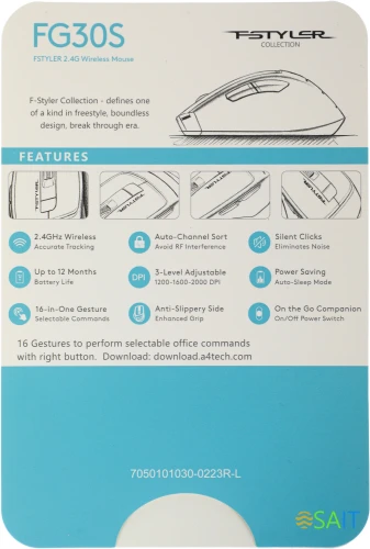 Мышь A4Tech Fstyler FG30S серый/оранжевый оптическая 2000dpi silent беспров. USB 6but (FG30S ORANGE)