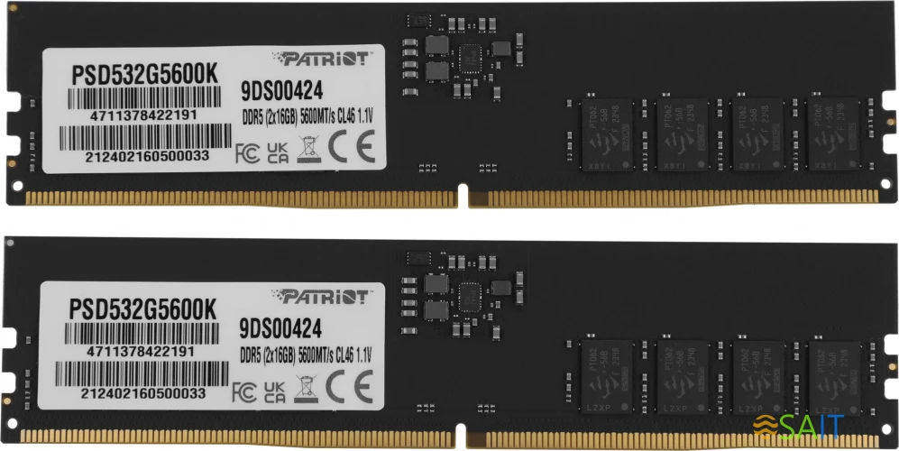 Память DDR5 2x16Gb 5600MHz Patriot PSD532G5600K Signature RTL PC5-44800 CL46 DIMM 288-pin 1.1В Ret