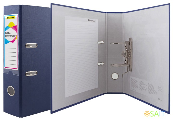 Папка-регистратор Silwerhof A4 75мм ПВХ/бумага синий без. окант. сборная смен.карм. на кор.