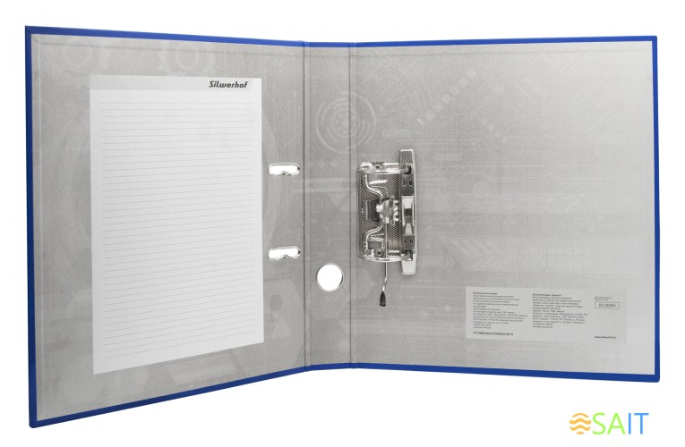 Папка-регистратор Silwerhof A4 75мм ПВХ/бумага синий без. окант. сборная смен.карм. на кор.