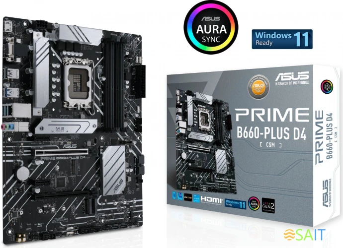 Материнская плата Asus PRIME B660-PLUS D4 Soc-1700 Intel B660 4xDDR4 ATX AC`97 8ch(7.1) 2.5Gg RAID+HDMI+DP