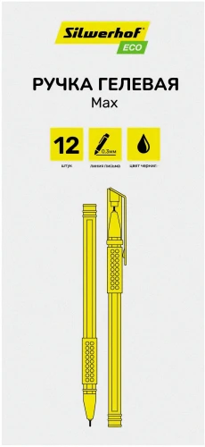 Ручка гелев. Silwerhof Eco Max d=0.5мм черн. черн. кор.карт. сменный стержень линия 0.3мм резин. манжета