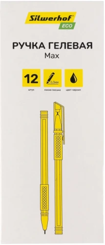 Ручка гелев. Silwerhof Eco Max d=0.5мм черн. черн. кор.карт. сменный стержень линия 0.3мм резин. манжета