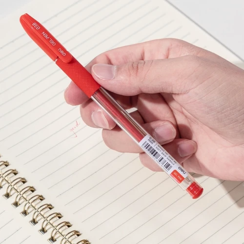 Ручка гелев. Deli EG150-RD прозрачный d=0.38мм красн. черн. игловидный пиш. наконечник резин. манжета