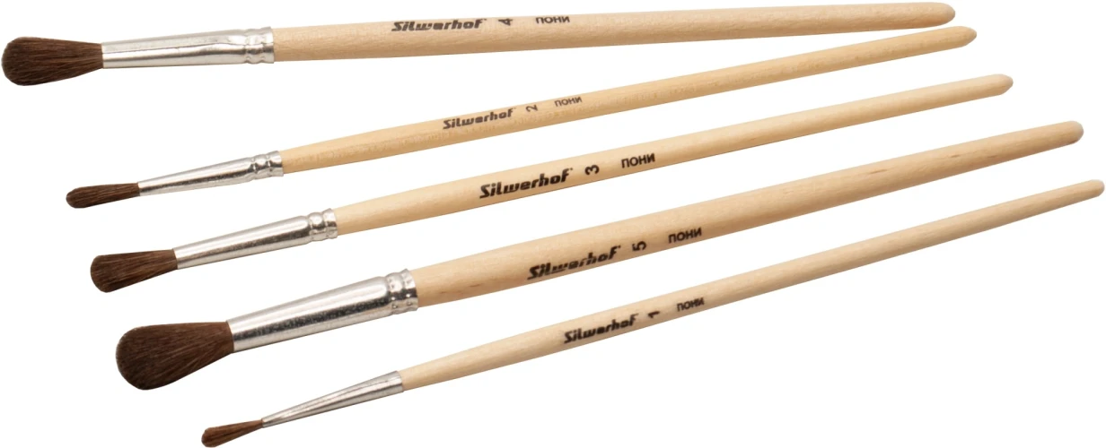 Набор кистей Silwerhof Color (наб.5шт) пон.круг.№1-5 дерев.ручка