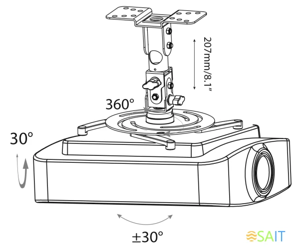 Кронштейн для проектора Cactus CS-VM-PR04-AL серебристый макс.22кг потолочный поворот и наклон