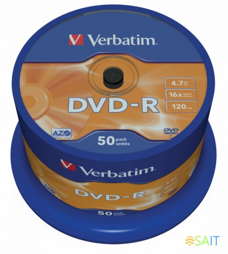 Диск DVD-R Verbatim 4.7Gb 16x Cake Box (50шт) (43548)