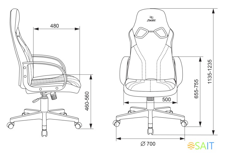 Кресло игровое Zombie RUNNER белый/голубой эко.кожа крестов. пластик