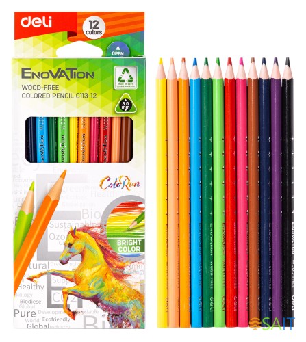Карандаши цв. Deli EC113-12 Enovation трехгран. пластик 12цв. коробка/европод. (12шт)