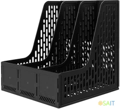 Лоток вертикальный Deli E9843 BLACK 3отд. сборный для бумаг 250x257x275мм черный пластик