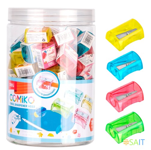 Точилка для карандашей ручная Deli EH032 Comico 1 отверстие пластик ассорти туба