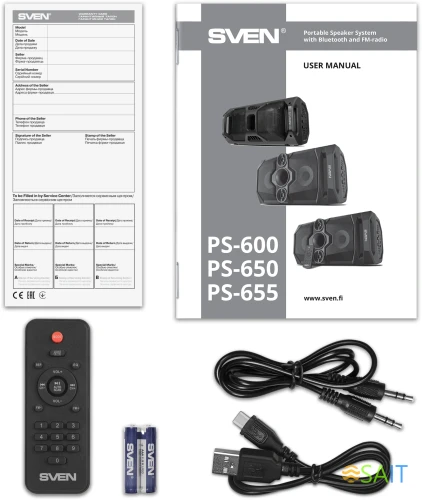 Колонка порт. Sven PS-655 черный 50W 1.0 BT/3.5Jack 4400mAh (SV-020163)