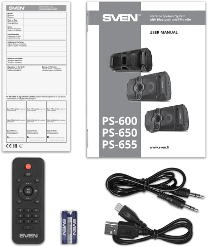 Колонка порт. Sven PS-655 черный 50W 1.0 BT/3.5Jack 4400mAh (SV-020163)