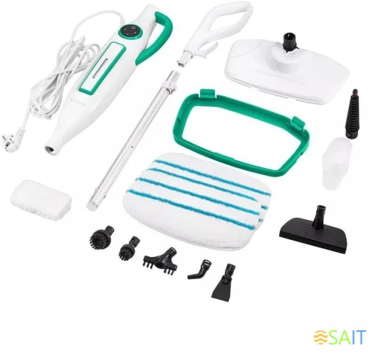 Швабра паровая Kitfort КТ-1098 1250Вт белый/зеленый