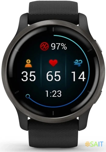 Смарт-часы Garmin Venu 2 33мм 1.3" AMOLED корп.черный рем.черный разм.брасл.:135-200мм (010-02430-11)