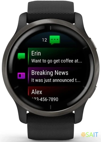 Смарт-часы Garmin Venu 2 33мм 1.3" AMOLED корп.черный рем.черный разм.брасл.:135-200мм (010-02430-11)