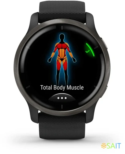 Смарт-часы Garmin Venu 2 33мм 1.3" AMOLED корп.черный рем.черный разм.брасл.:135-200мм (010-02430-11)