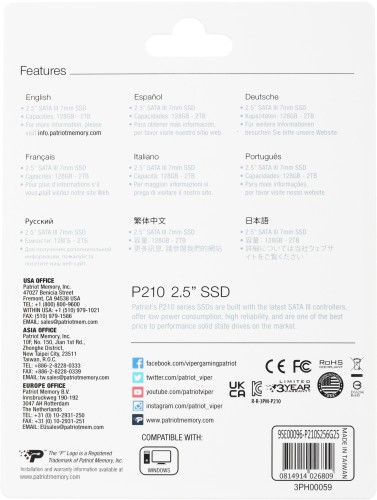 Накопитель SSD Patriot SATA-III 256GB P210S256G25 P210 2.5"