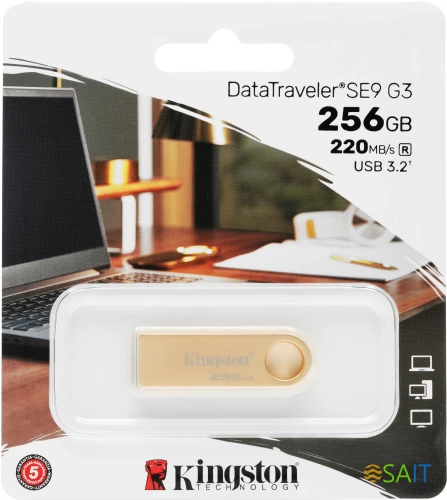 Флеш Диск Kingston 256GB DataTraveler SE9 DTSE9G3/256GB USB3.0 золотистый