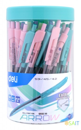 Ручка шариков. автоматическая Deli Arrow EQ03236-1 прозрачный/ассорти d=0.7мм син. черн. ассорти