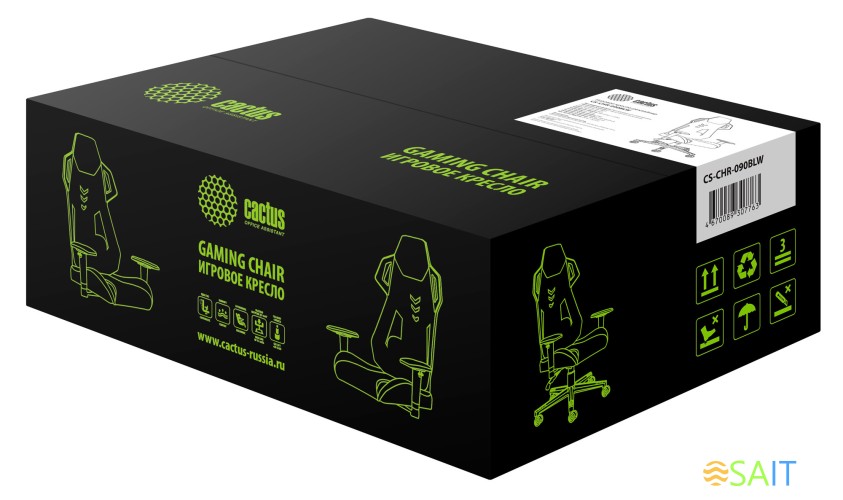 Кресло игровое Cactus CS-CHR-090BLW черный/белый эко.кожа/сетка крестов. нейлон