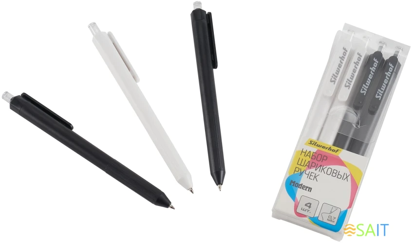Набор ручек шариков. автоматическая Silwerhof NG Modern d=0.7мм син. черн. блистер ев. (4шт)