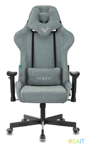 Кресло игровое Zombie VIKING KNIGHT Fabric серо-голубой Light-28 с подголов. крестов. металл