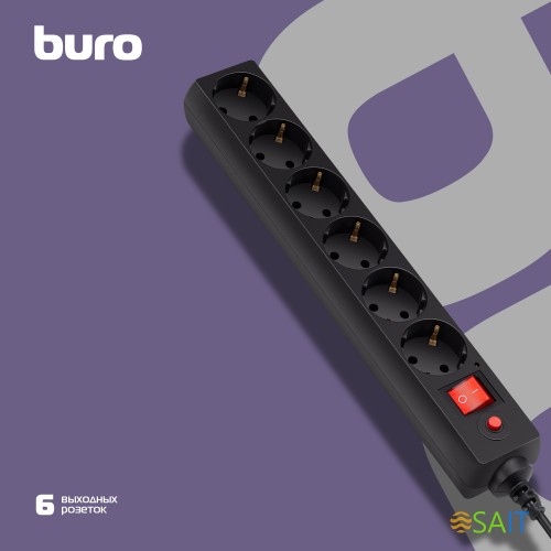 Сетевой фильтр Buro 600SH-16-1.8-B 1.8м (6 розеток) черный (коробка)