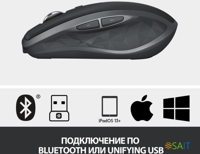 Мышь Logitech MX Anywhere 2S черный оптическая 4000dpi беспров. BT/Radio USB 7but (910-006211)