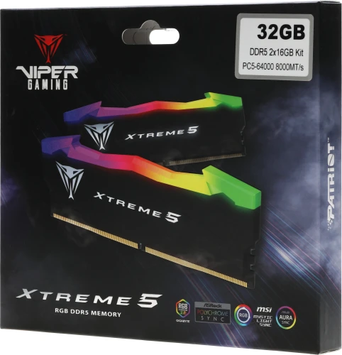 Память DDR5 2x16Gb 8000MHz Patriot PVXR532G80C38K Viper Xtreme 5 RGB RTL Gaming PC5-64000 CL38 DIMM 288-pin 1.45В с радиатором Ret