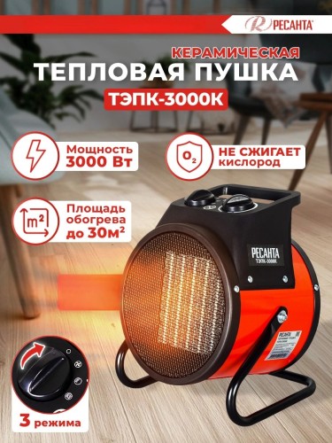 Тепловая пушка электрическая Ресанта ТЭПК-3000K 3000Вт красный