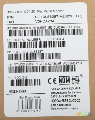 Монитор Lenovo 23.8" ThinkVision C24-20 черный VA LED 6ms 16:9 HDMI матовая 1000:1 250cd 178гр/178гр 1920x1080 75Hz FreeSync VGA FHD 3.01кг