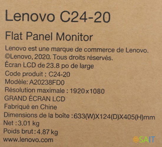 Монитор Lenovo 23.8" ThinkVision C24-20 черный VA LED 6ms 16:9 HDMI матовая 1000:1 250cd 178гр/178гр 1920x1080 75Hz FreeSync VGA FHD 3.01кг